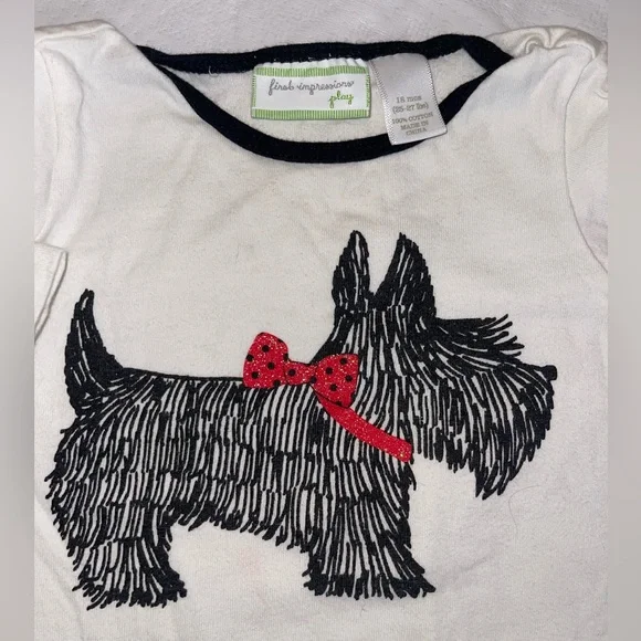 First Impressions White Long-Sleeve Tee with Black Scottie and Red Bow - Picture 2 of 3
